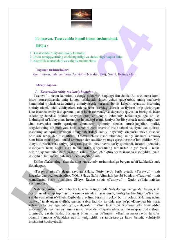 Tasavvufda komil inson tushunchasi va kamolot