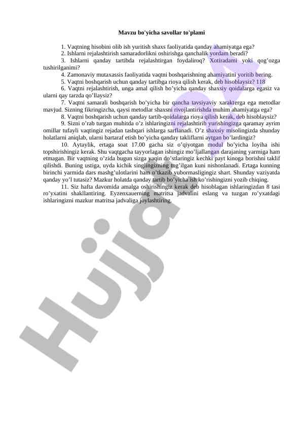Vaqt boshqarish va rejalashtirish ahamiyati