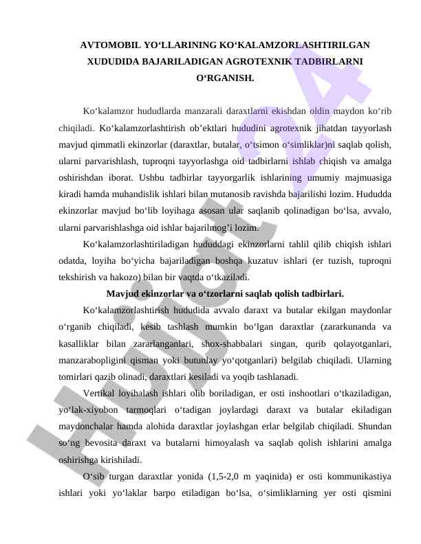Agrotexnik tadbirlarda ko‘kalamzorlashtirish tadqiqoti