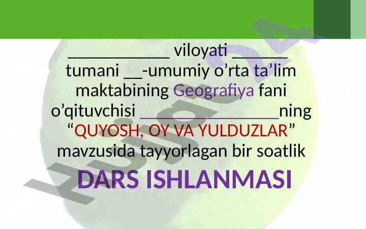 Quyosh, oy va yulduzlar mavzusida dars ishlanmasi