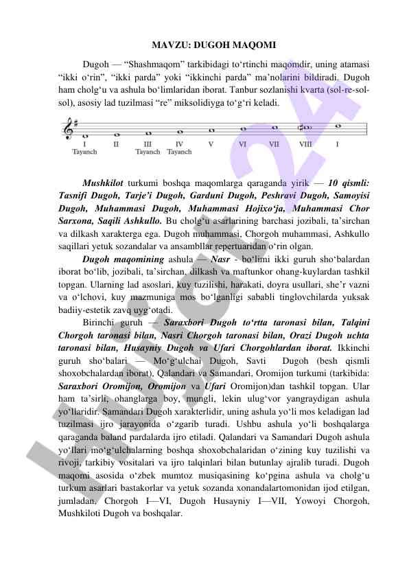 Dugoh maqomi va ashula bo‘limlari tahlili