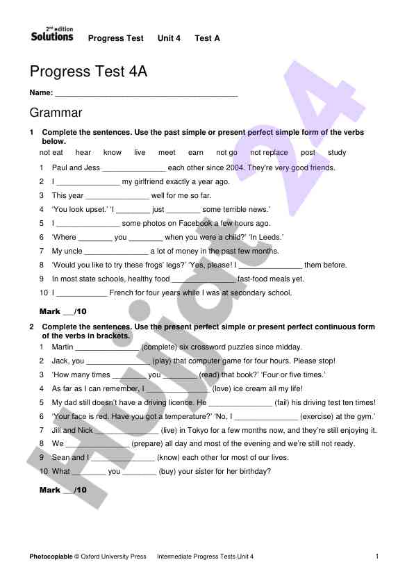 Progress test unit 4 a grammar exercises