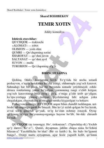 Temir xotin komediya asari tahlili