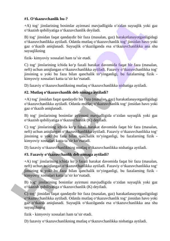 O‘tkazuvchanlik tushunchalari va ta’sirlari