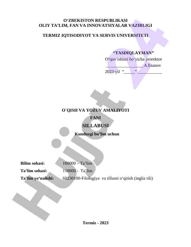 O‘zbekistonda filologiya va tillarni o‘qitish sillabusi