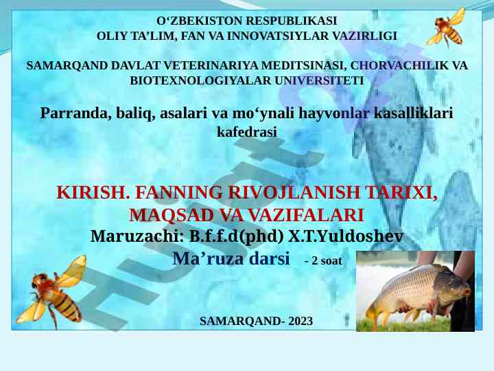 Baliq kasalliklari o‘rganish kursi darslari