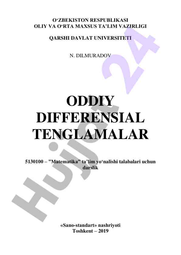 Oddiy differensial tenglamalar darslik