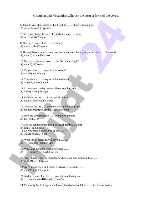 Grammar and vocabulary verbs exercise