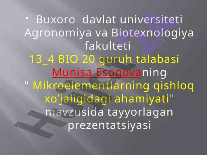 Mikroelementlarning qishloq xo'jaligidagi ahamiyati