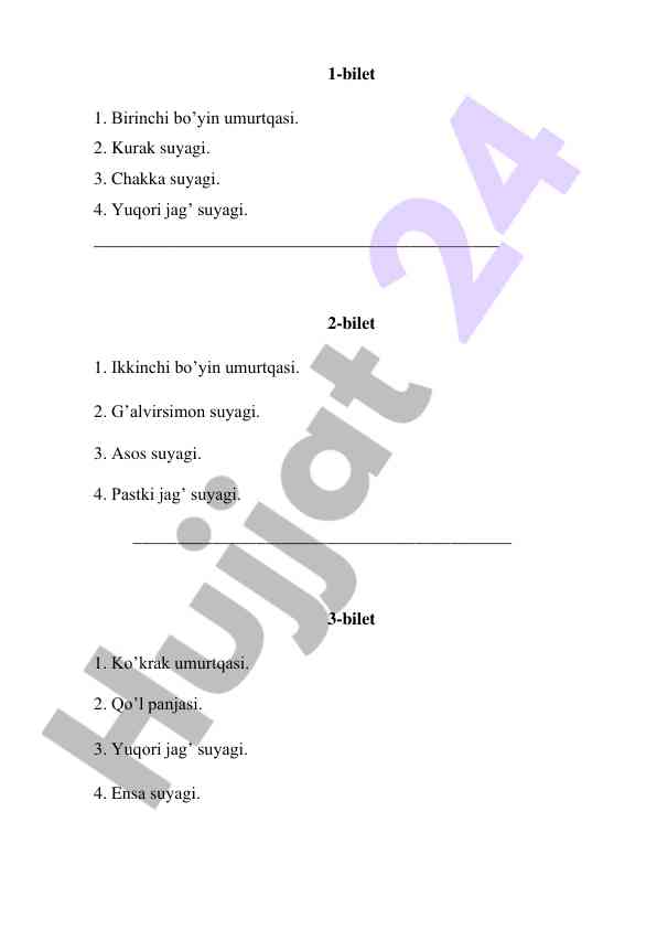 Umurtqa va suyaklar haqida test savollari