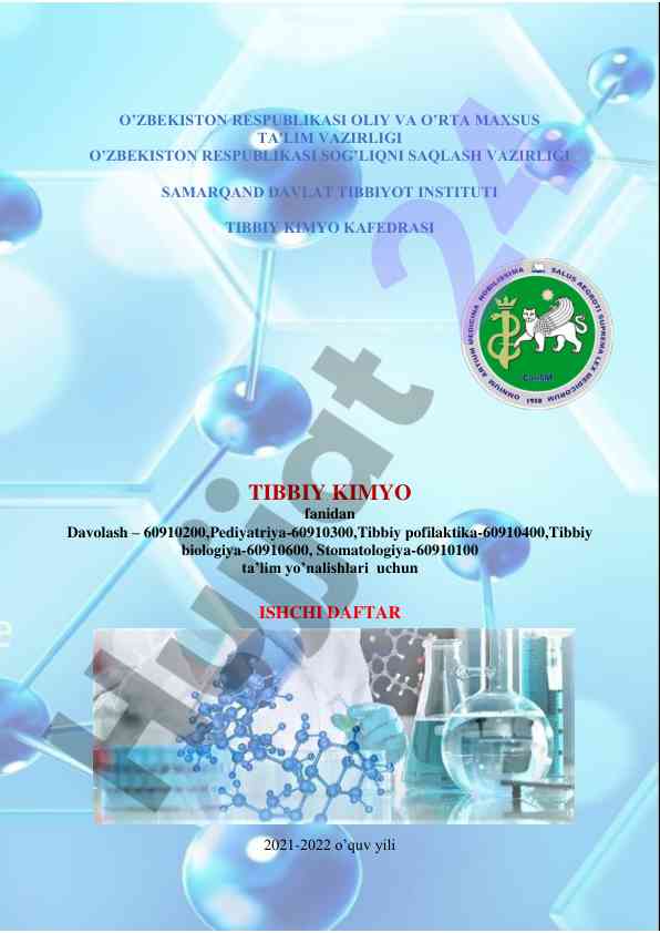 Tibbiy kimyo fanidan ishchi daftari 2021-2022