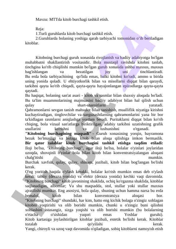Mttda kitob burchagi tashkil etish