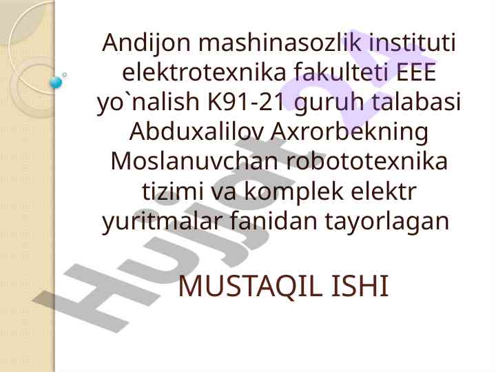 Sanoat robotlari va elektr yuritmalar tahlili