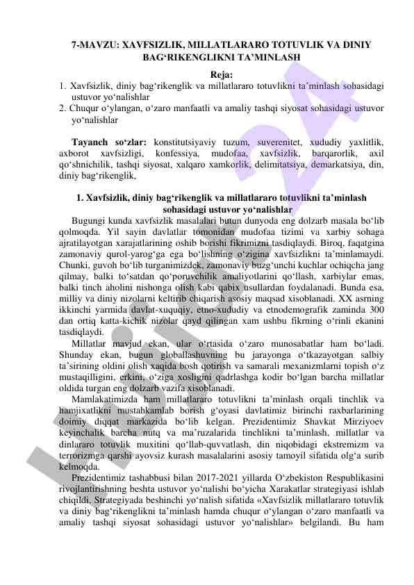 Xavfsizlik va diniy bag‘rikenglikni ta’minlash yo‘nalishlari