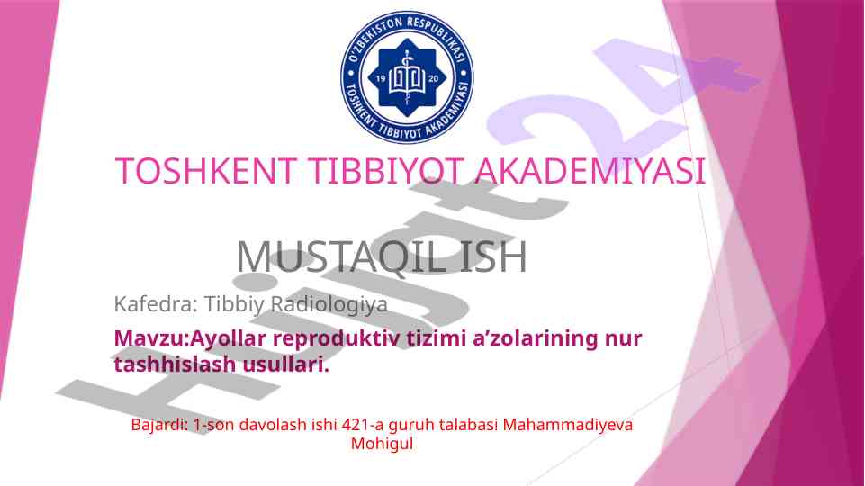 Ayollar reproduktiv tizimini nur tashhislash usullari