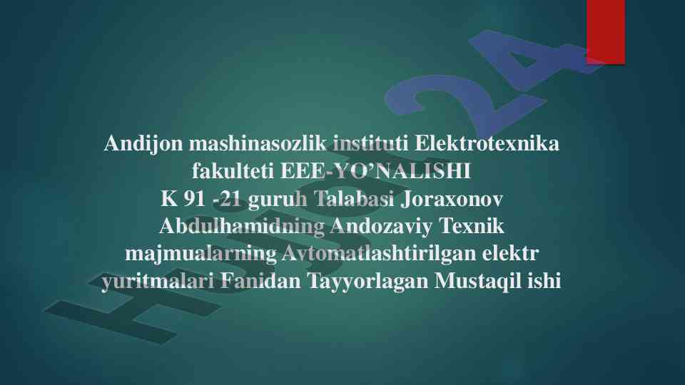 2a55 turdagi radial-yo‘nish dastgohining elektr yuritmasi
