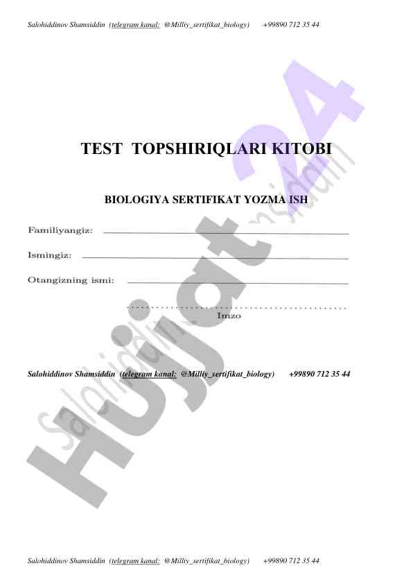 Biologiya sertifikat yozma ish test torshiriqlari