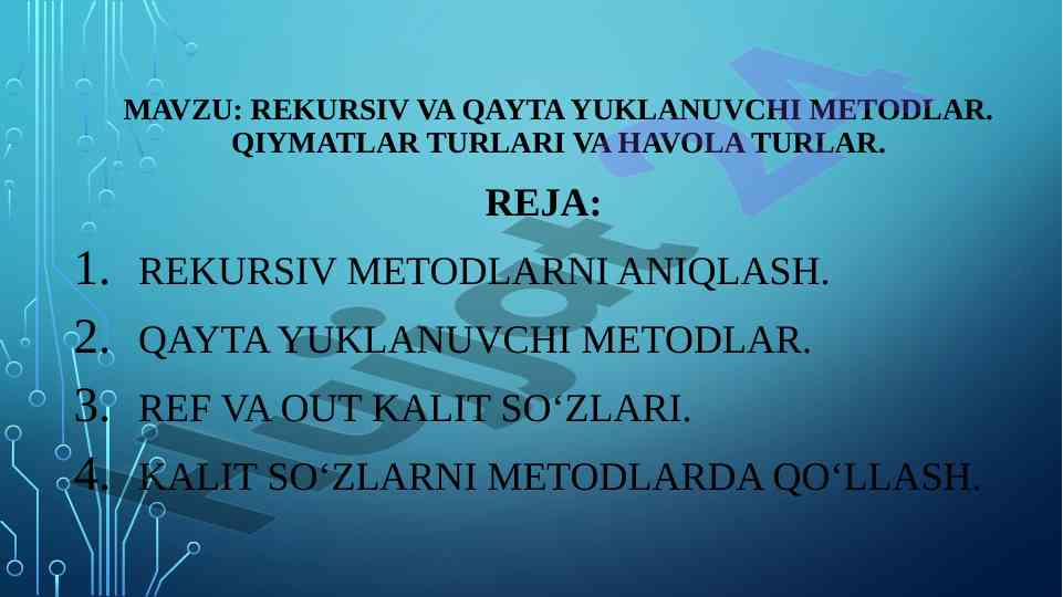Rekursiv va qayta yuklanuvchi metodlar tahlili