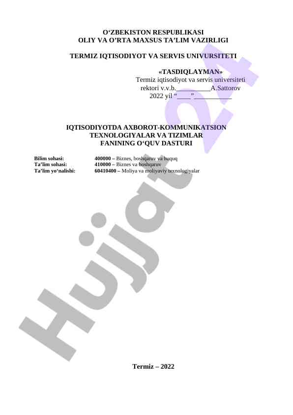 Iqtisodiyotda axborot-kommunikatsion texnologiyalar dasturi