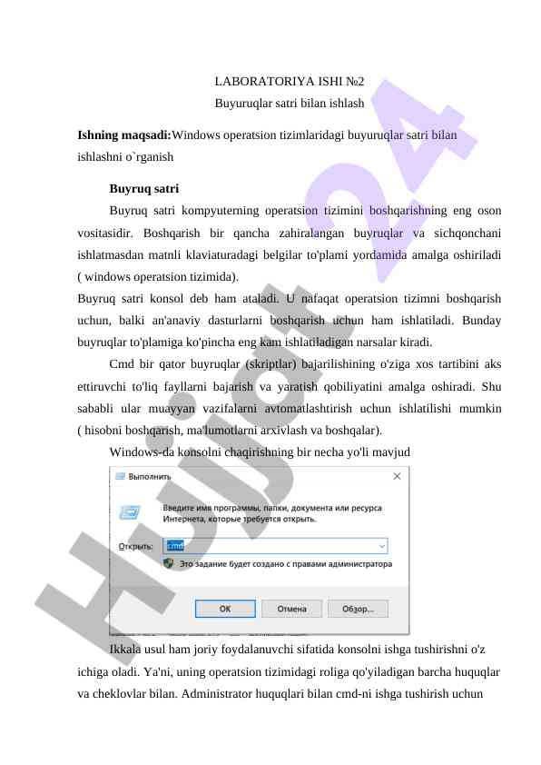 Windows tizimida buyuruqlar satri bilan ishlash