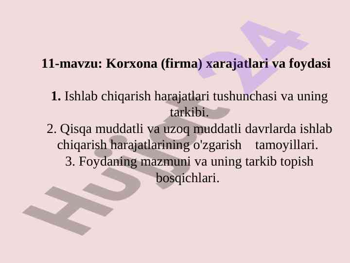 Korxona xarajatlari va foydasi tushunchasi