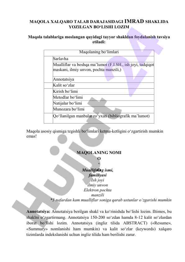 Imrad shaklida maqola yazish talablari