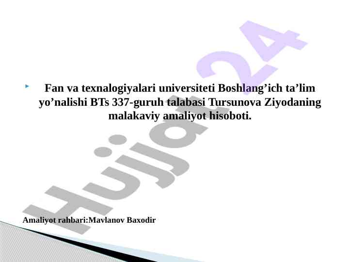 Malakaviy amaliyot hisoboti bo'yicha fikrlar