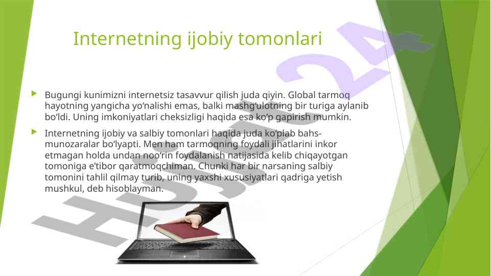 Internetning ijobiy va salbiy tomonlari tahlili