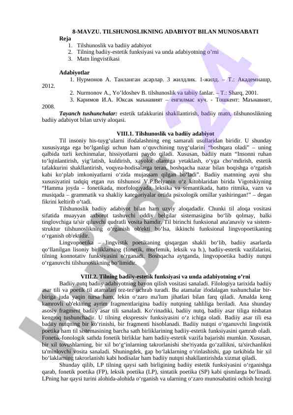 Tilshunoslik va badiiy adabiyot o‘rtasidagi aloqa
