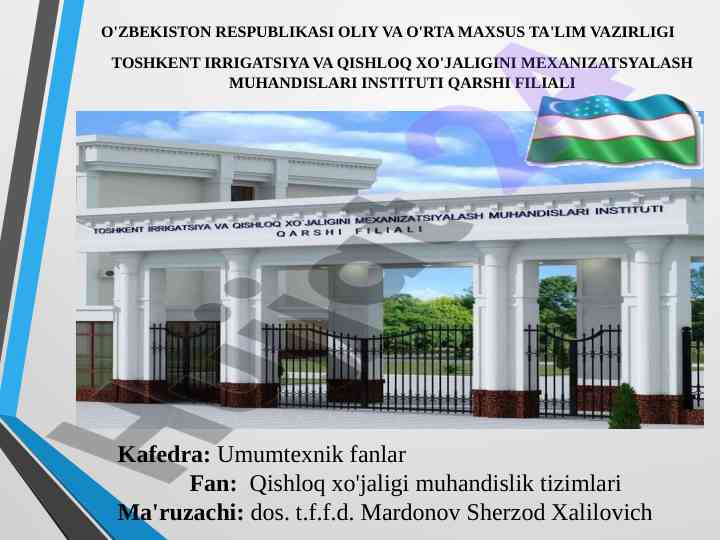 Qishloq xo‘jaligi muhandislik tizimlari uslubiy qo‘llanma