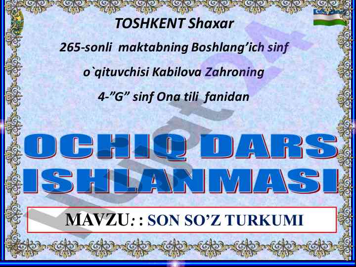 Ona tili fanidan son so'z turkumi dars ishlanmasi
