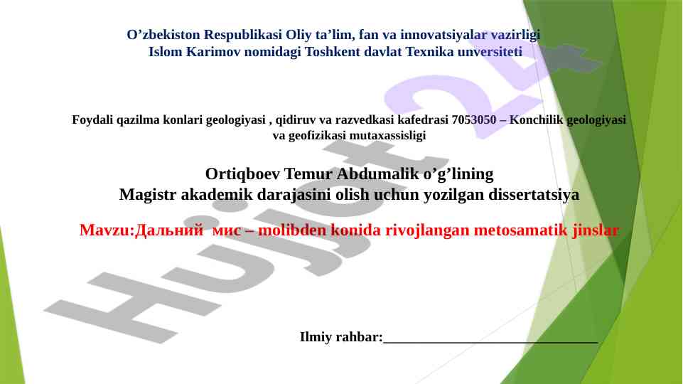 Geologik tuzilish va molibden konlarining analizi