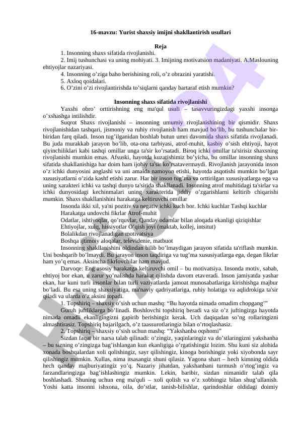 Yurist shaxsiy imijni shakllantirish usullari
