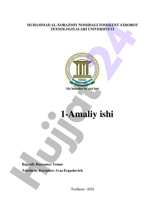 Ma'lumotlar bazasi loyihalash amaliy ishlar