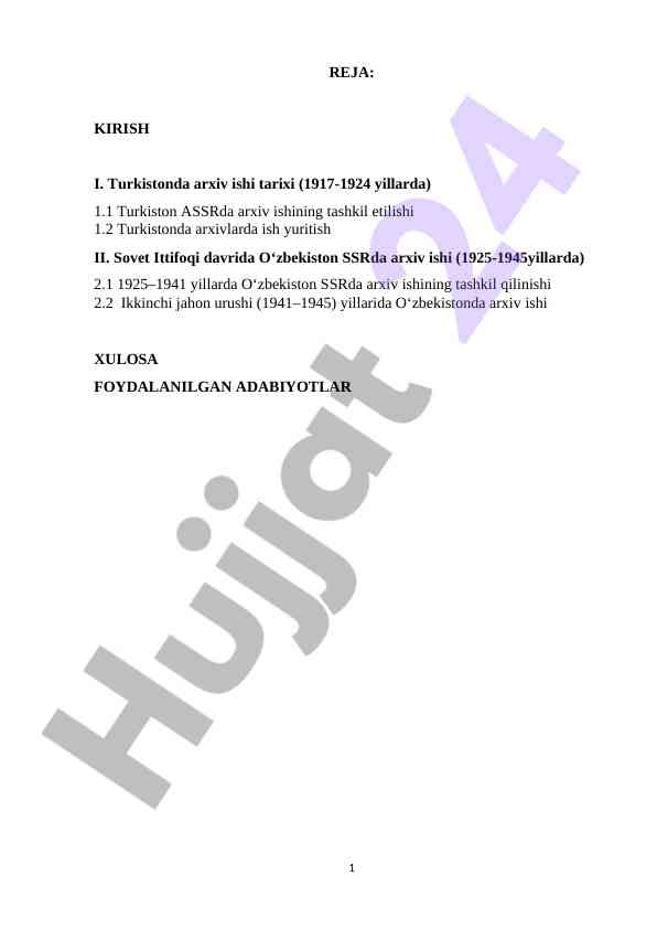 Turkiston arxiv ishining tarixi 1917-1945 yillarda