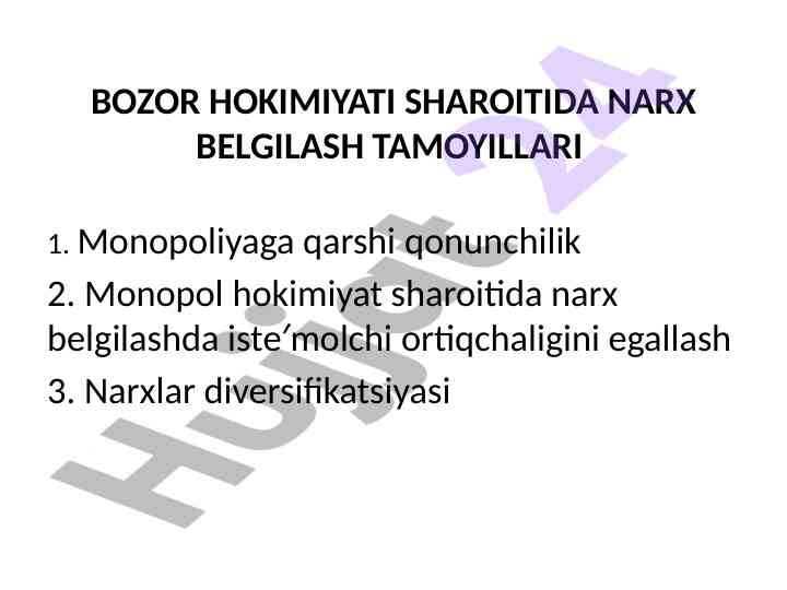 Bozor sharoitida narx belgilash tamoyillari