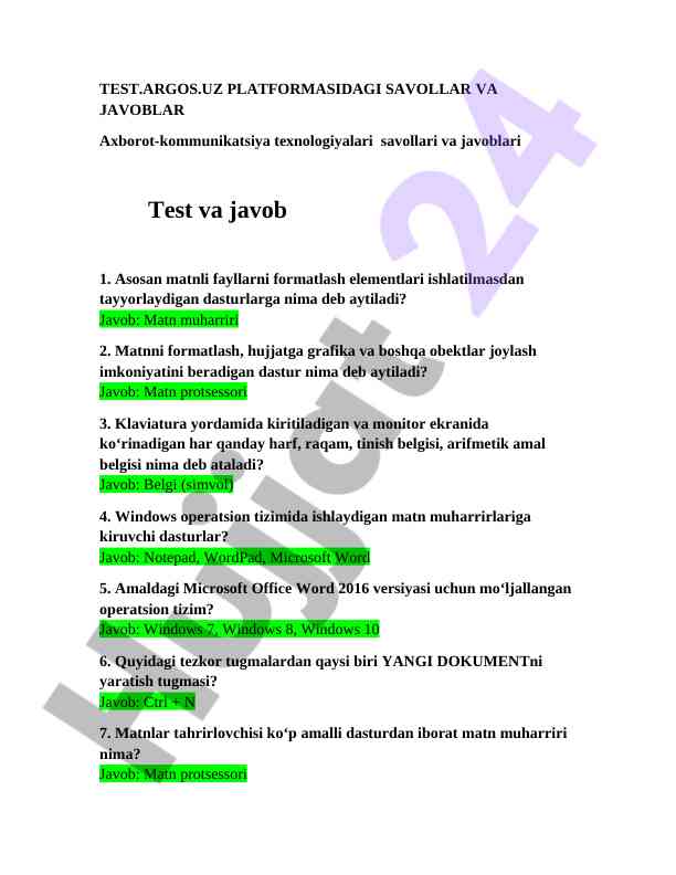 Axborot-kommunikatsiya texnologiyalari savollari