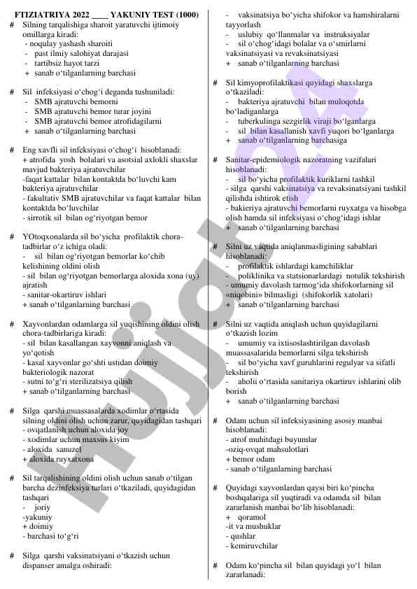 Ftiziatriya yakuniy test 2022