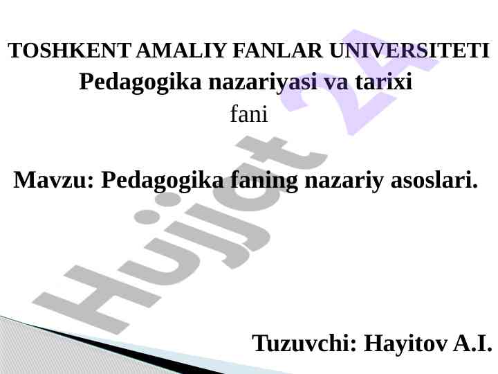 Pedagogika faning nazariy asoslari