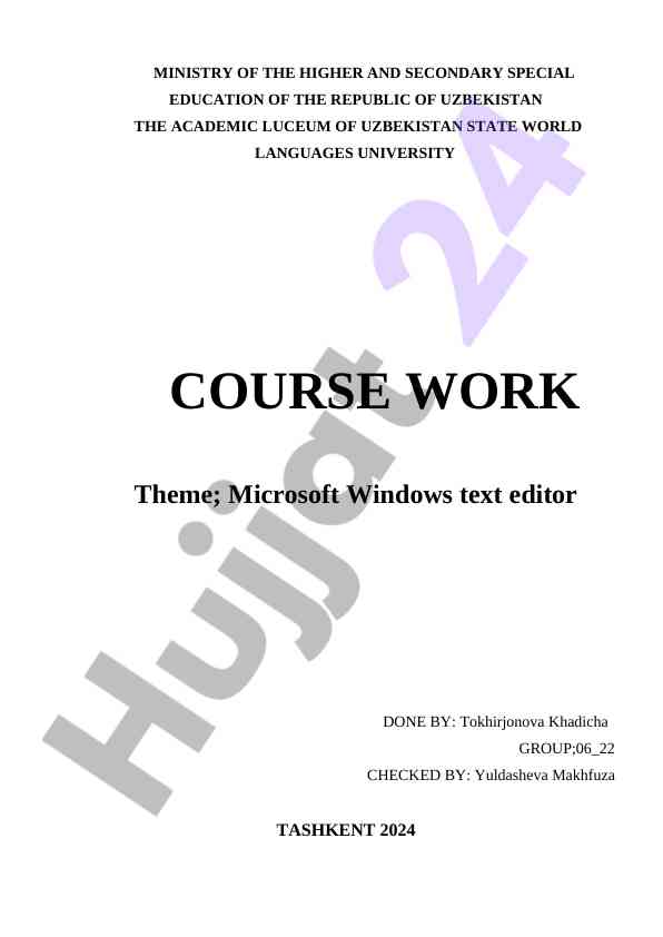 Microsoft windows matn tahrirlash dasturi kurs ishlari