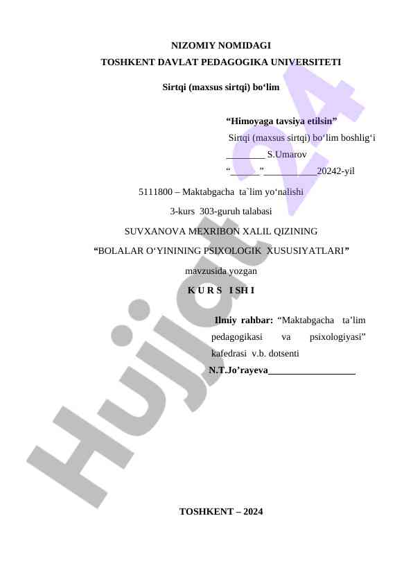 Bolalar o‘yinining psixologik xususiyatlari tadqiqoti