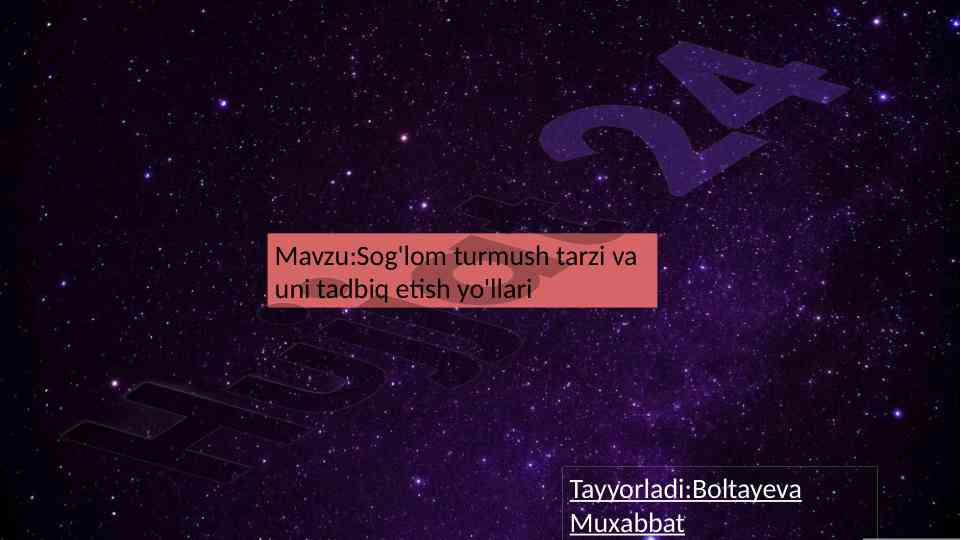 Sog'lom turmush tarzi va valeologiya