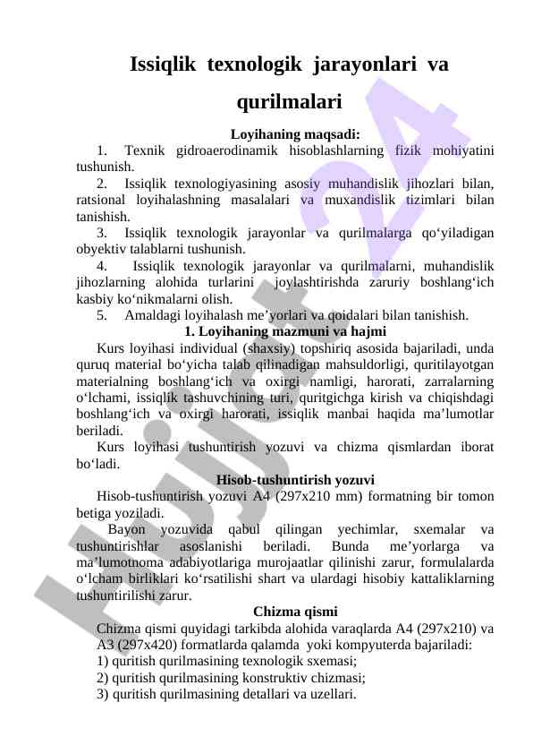 Issiqlik Texnologik Jarayonlari Va Qurilmalari