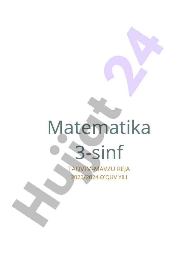 Matematika 3-sinf taqvim-mavzu reja 2023/2024