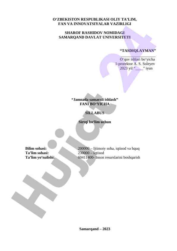 Jamoada samarali ishlash kursi sillabusi