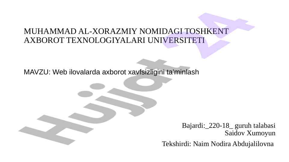 Web ilovalarda axborot xavfsizligini ta’minlash