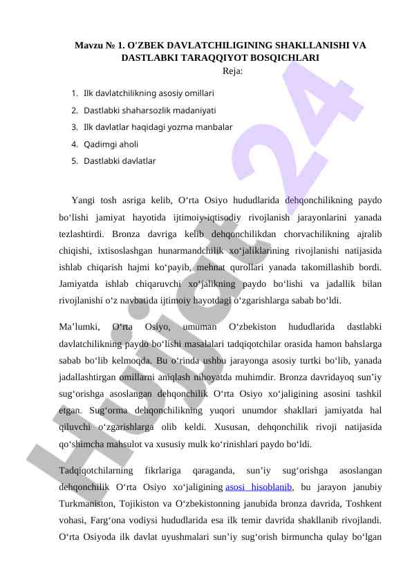 O'zbek davlatchiligining shakllanishi va tarakkiyot