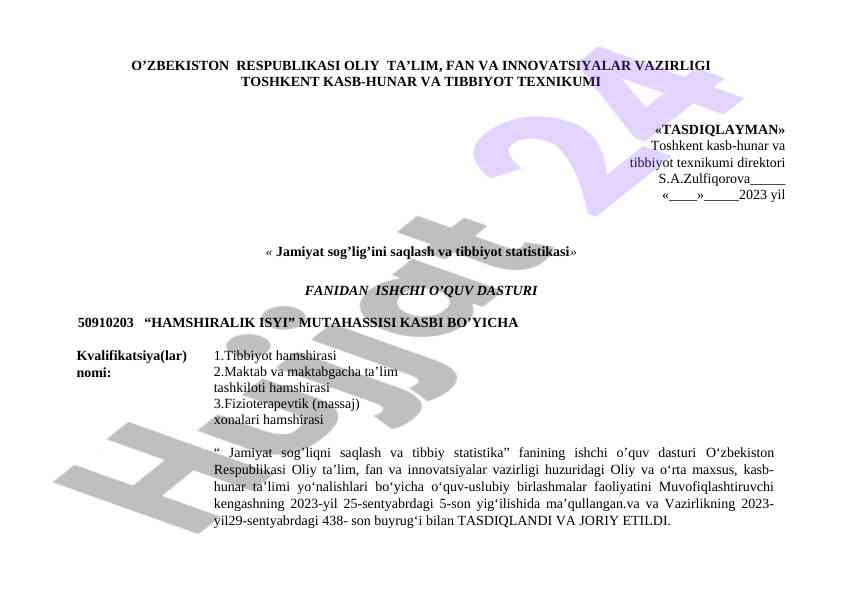 Jamiyat sog'lig'ini saqlash va tibbiyot statistikasi