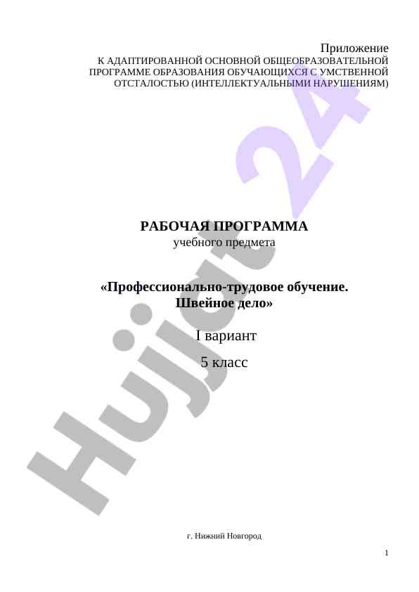 Адаптированная программа швейного дела для 5 класса