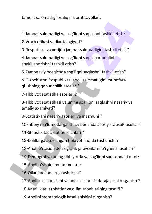 Jamoat salomatligi savollari va statistik tahlillar